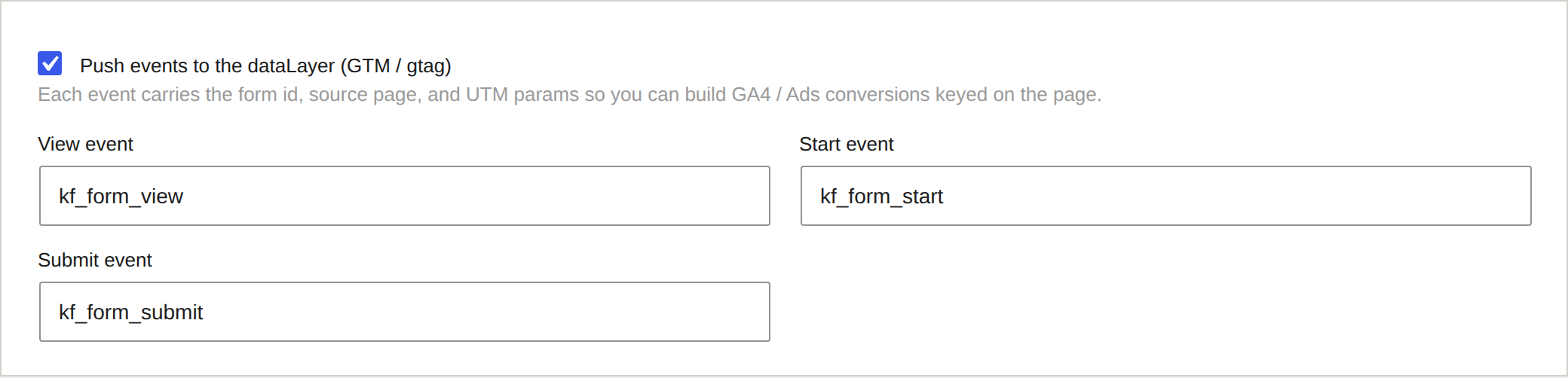 The Keno Forms analytics settings