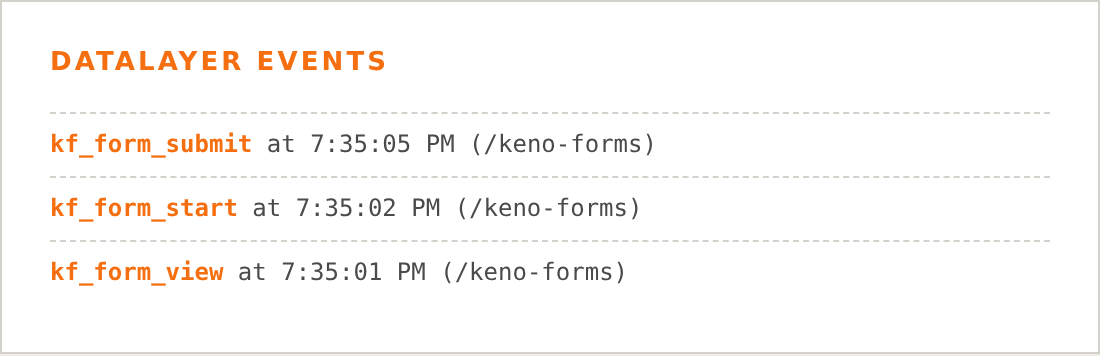 The dataLayer events firing as the form is used
